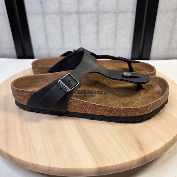 Birkenstock Gizeh Black Oiled Leather Thong Sandals Women EU 39/ US 8 - Picture 2 of 13